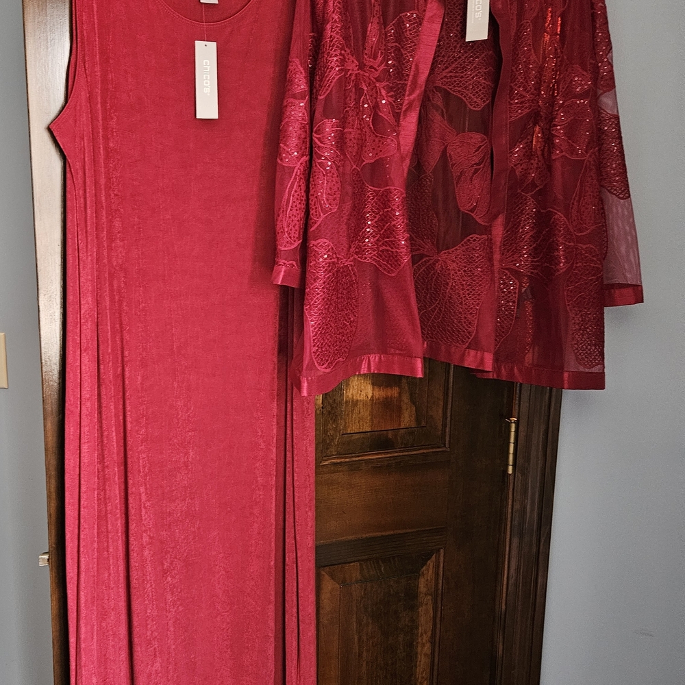Chico's Red Sleeveless Gown And Jacket